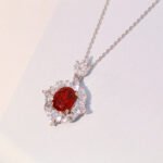 ruby necklace with 925 sterling silver making and four dazzling heart-shaped diamond
