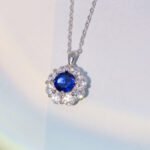 round lab-created imitation sapphire necklace with big round imitation diamond