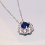 round lab-created imitation sapphire necklace with big round imitation diamond
