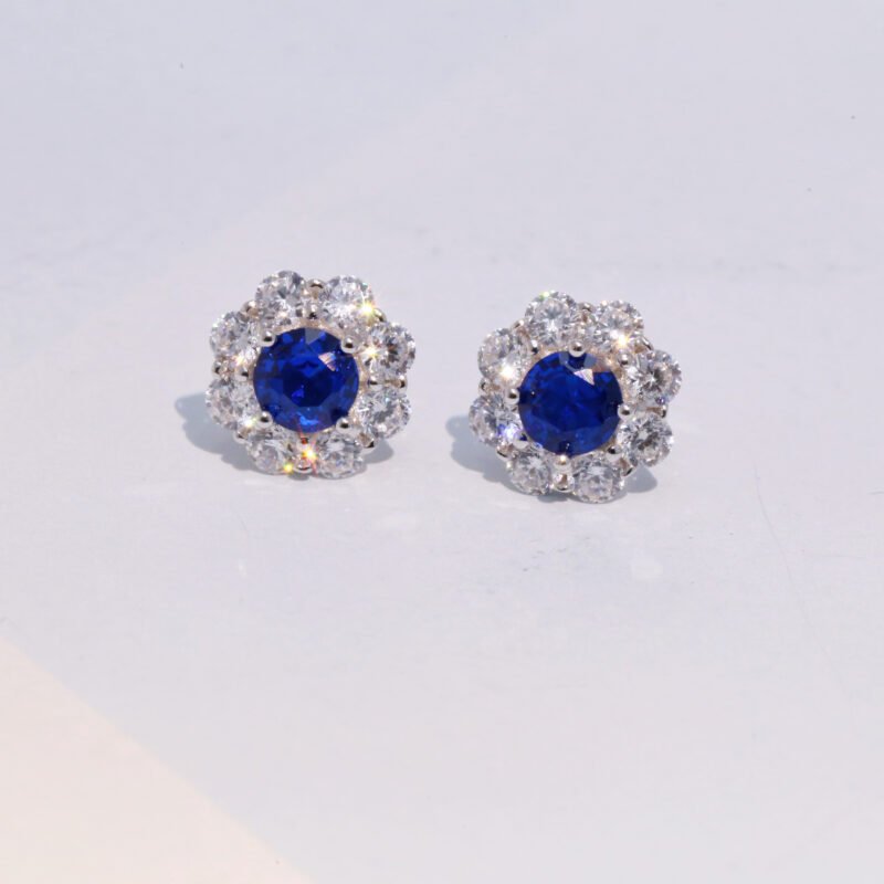 Lab-Created Round imitation Sapphire Stud Earrings