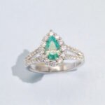 Silver-inlaid gold-plated imitation Paraiba water drop double-arm ring