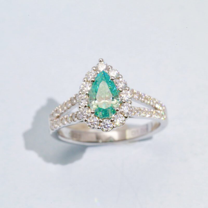 Silver-inlaid gold-plated imitation Paraiba water drop double-arm ring