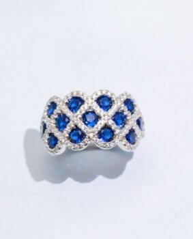 Cluster Lab-Grown Sapphire Ring with Moissanite Pave