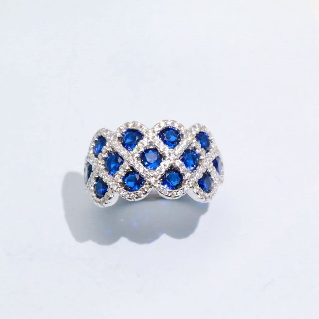 Cluster Lab-Grown Sapphire Ring with Moissanite Pave Cluster Lab-Grown Sapphire Ring with Moissanite Pave