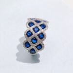 Cluster Lab-Grown Sapphire Ring with Moissanite Pave