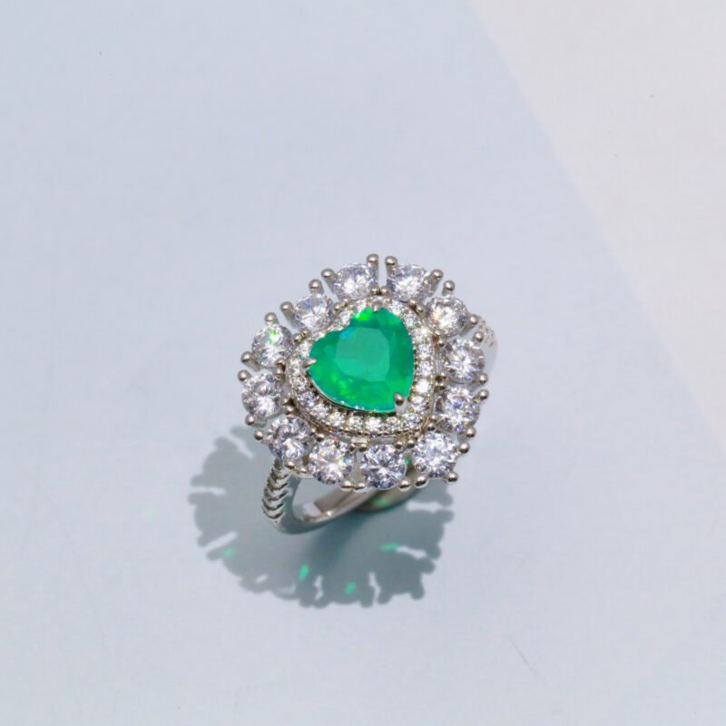Heart-Shaped Lab-Created Emerald Double Halo Ring