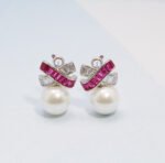 X-Shaped Moissanite & Pearl Earrings