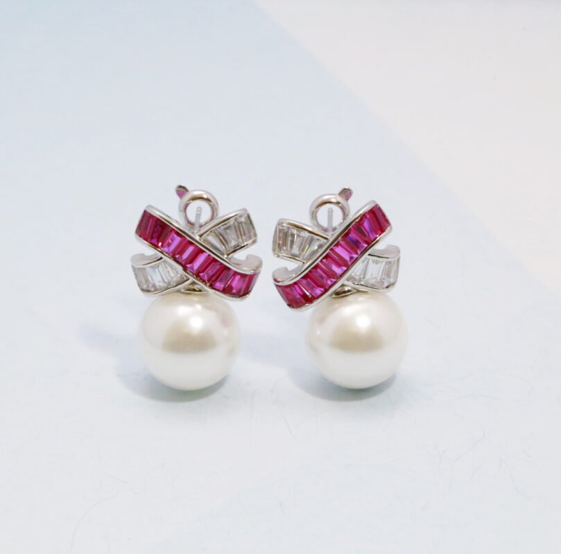 X-Shaped Moissanite & Pearl Earrings