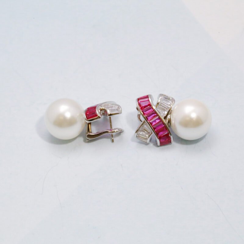 X-Shaped Moissanite & Pearl Earrings