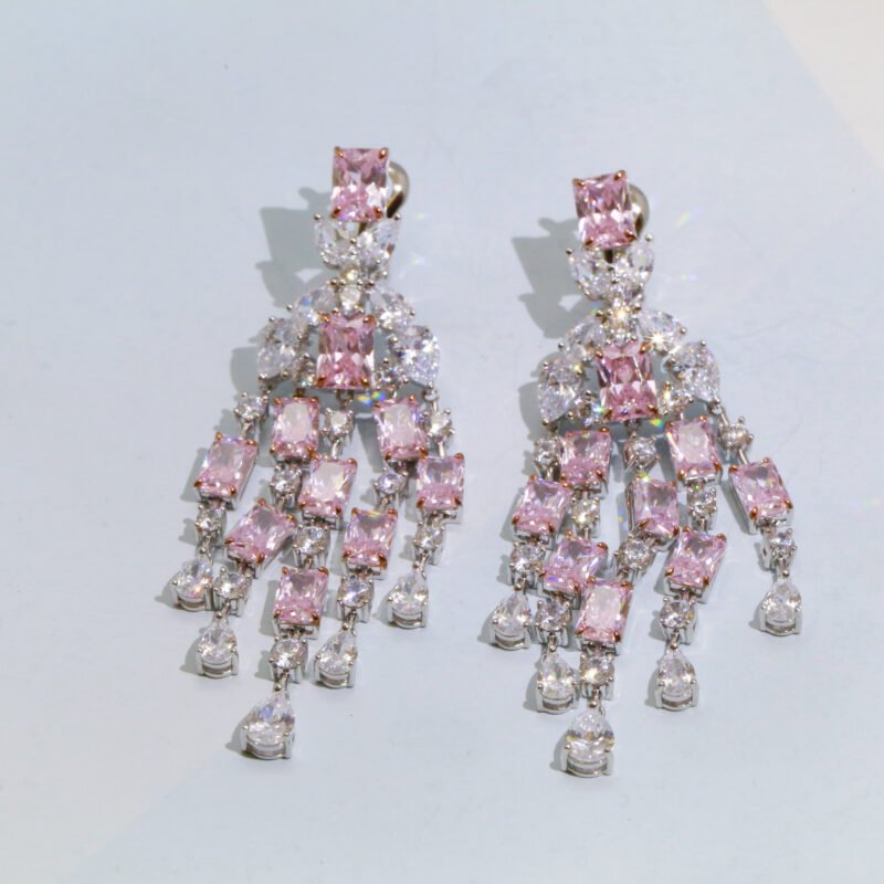 Flowing Romance: Pink & White Gemstone Fringe Earrings