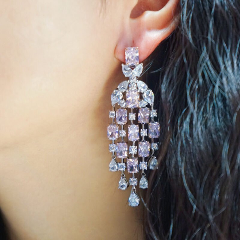 Flowing Romance: Pink & White Gemstone Fringe Earrings