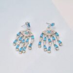 Gold-plated Tassel Earrings with Imitated Aquamarine Impression