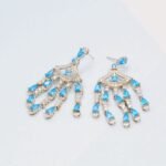 Gold-plated Tassel Earrings with Imitated Aquamarine Impression