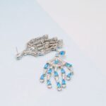 Gold-plated Tassel Earrings with Imitated Aquamarine Impression