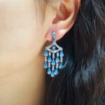 Gold-plated Tassel Earrings with Imitated Aquamarine Impression