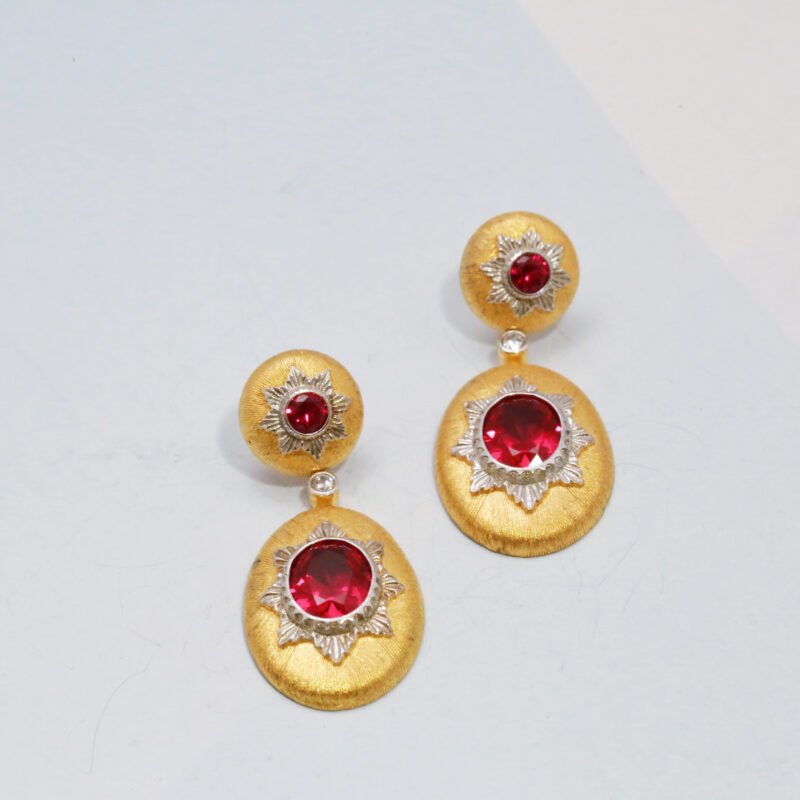 lab grown ruby silver gilt earings