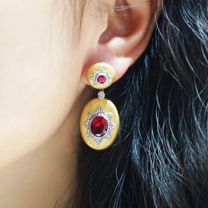 lab grown ruby silver gilt earings