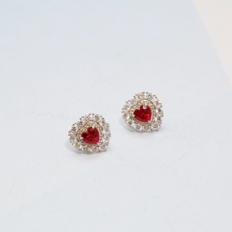 lab grown heart ruby silver gilt earings