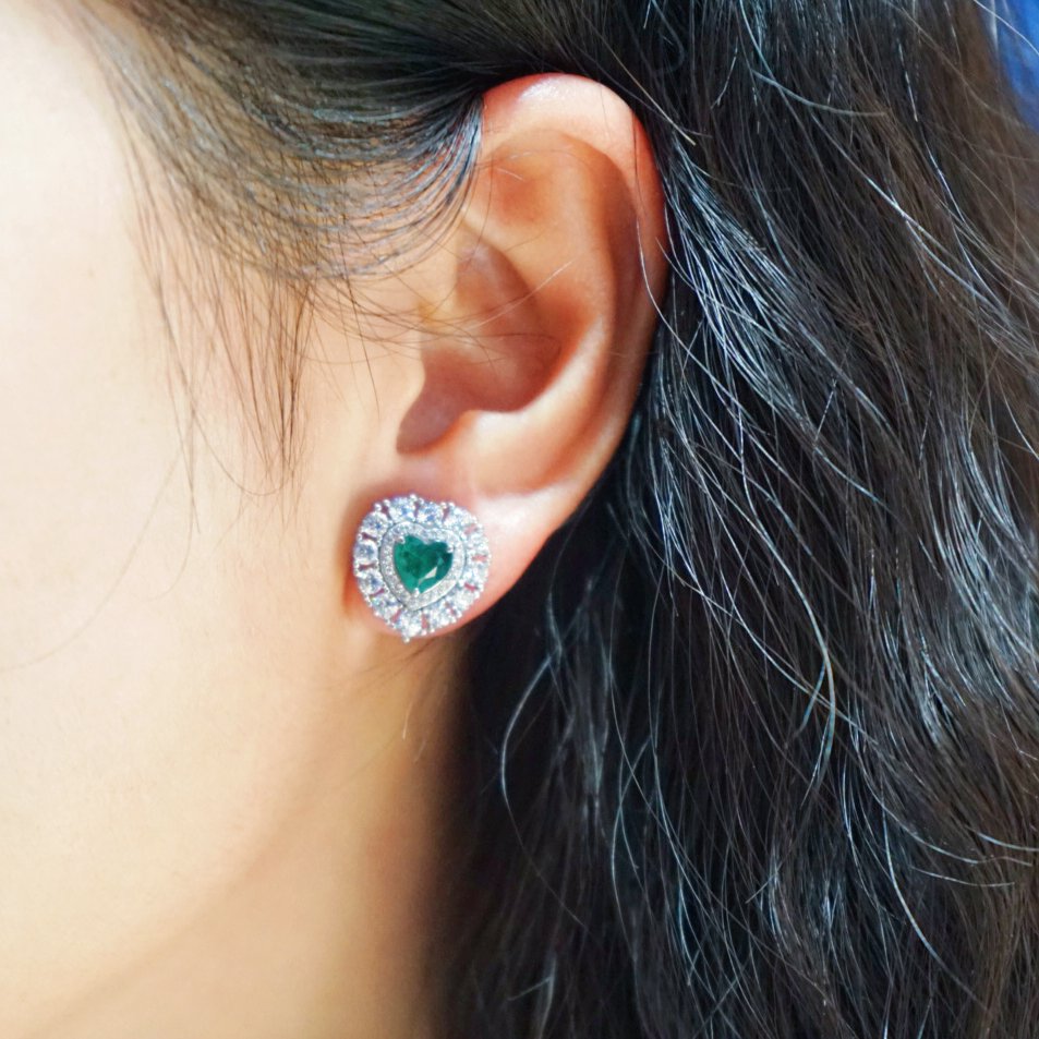 lab grown heart gemstones silver gilt earings